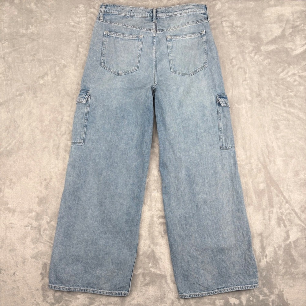Gap Cargo Jeans Womens 14/32R (Fits 34x30) High Rise Light Wash Wide Leg Baggy - Picture 11 of 13